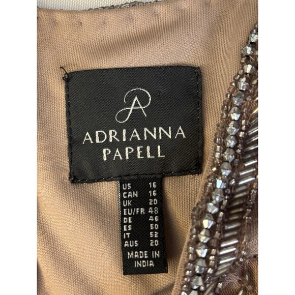 ADRIANNA PAPELL Rose Gold Beaded Formal Dress 16 Adorned Sides Midi Mesh Gown - Picture 7 of 16